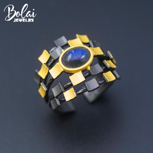 

bolai natural labradorite ring black 925 sterling silver oval 8*6mm gemstone jewelry for women female unique design 2021 cluster rings, Golden;silver