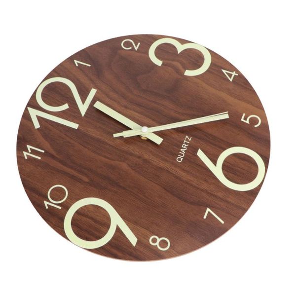 

wall clocks 12 inch wooden clock european style luminous household bedroom hanging bar decor without battery