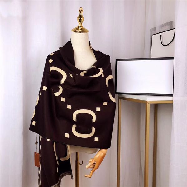 

classic double letter jacquard scarves 2 colors to wear women autumn winter wrap large size designer wool shawls 190*65cm, Blue;gray