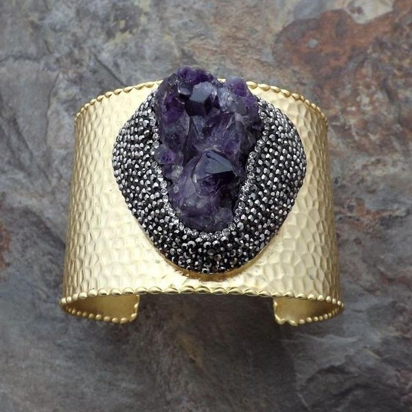 

tennis natural purple crystal druzy bangle bracelet, Golden;silver