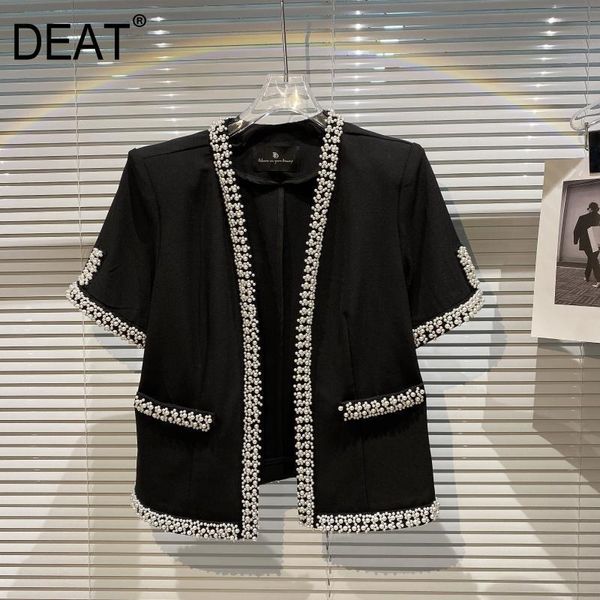 

spring summer fashion casual fragrance pearl edge nail bead temperament v-neck short sleeve blazer coat women sj965 210525, White;black