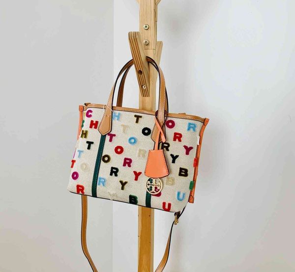 

20tb cowhide canvas letter embroidery tote fashion leisure women's bag