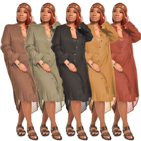 

luxury women's jackets s3837 women's casual temperament commuting solid color sleeve irregular shirt medium long skirt women, Black;brown