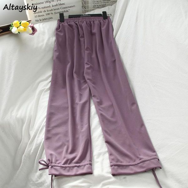 

women's pants & capris women pure violet trousers loose ankle-length casual bowknot sweet girls kawaii womens wide leg fashion drawstri, Black;white