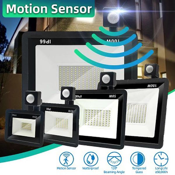 

floodlights pir motion sensor led floodlight 220v waterproof spotlight flood light lamp outdoor garden street lighting 10/20/30/50/100w