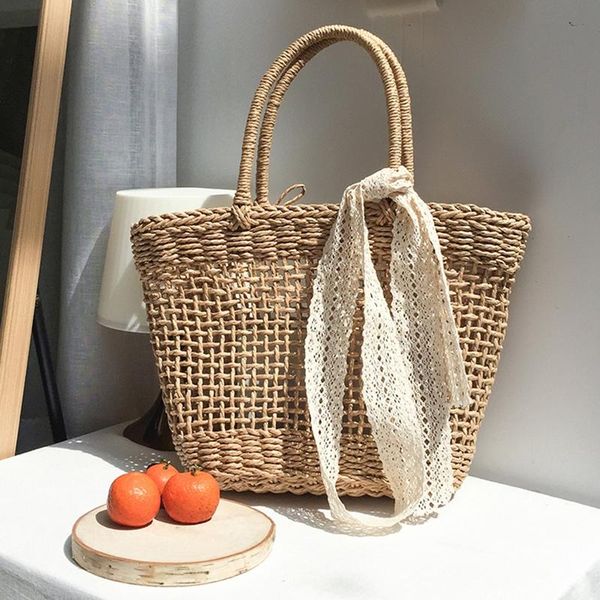 

handmade woven shoulder bag picnic basket hollow out rattan outdoor travel shopping storage summer beach women handbag bags