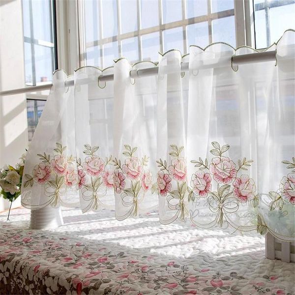 

american pastoral embroidery tulle half curtain beautiful finished small short for kitchen door cabinet voile #4 & drapes