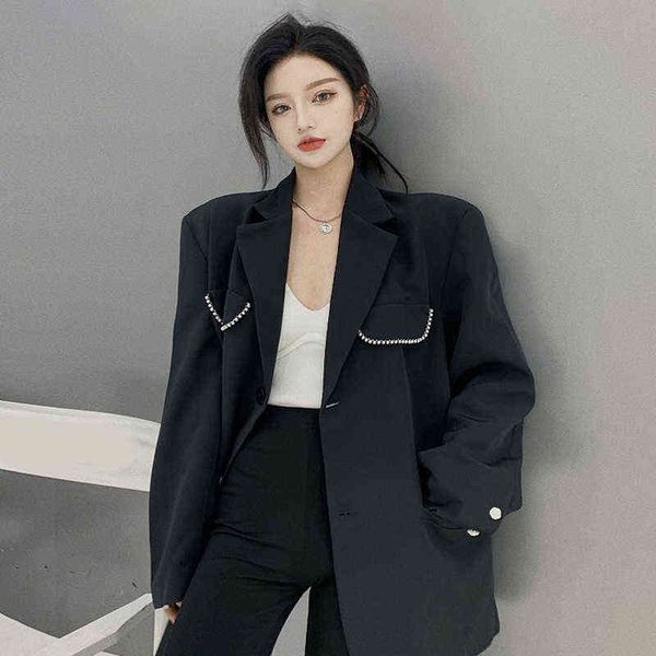 

large casual suit coat female design sense of minority spring and autumn drill fried street black small thin fashion, White;black