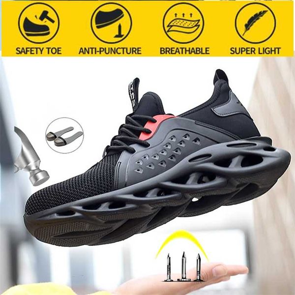 

breathable wear safety shoes men in casual safety shoes anti-smashing stab safety work boots for training steel toe shoes 211023, Black