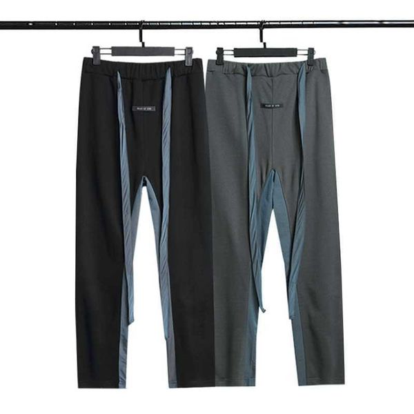 

fog double track high street hip hop drawstring ribbon small foot chao brand men's and women's terry casual pants, Black
