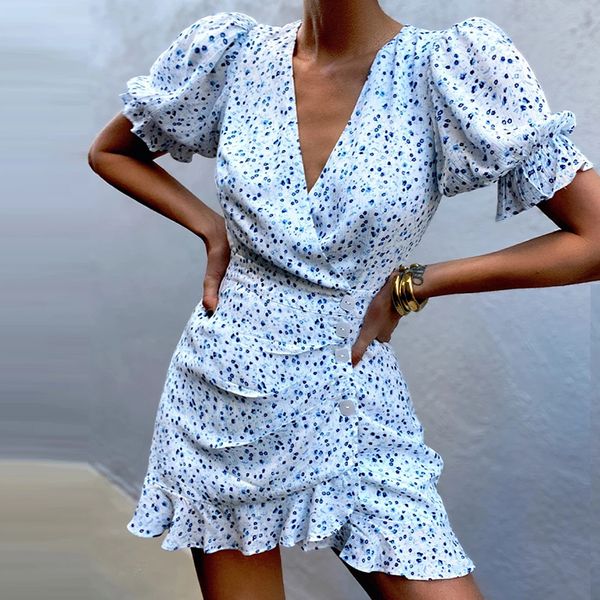 

fashion dress simple polka dot print v-neck in spring and summer of 21, White;black