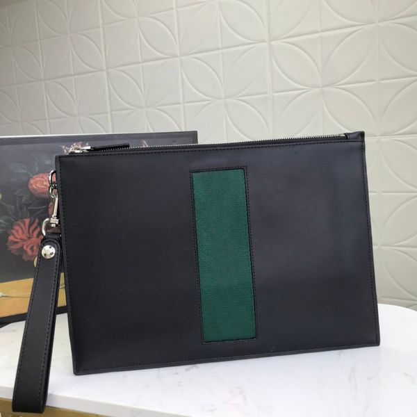 

men luxury clutch bag coin purse ultra-thin embossed brand wristband bags webbing stripe design large capacity leather wallet, Red;black