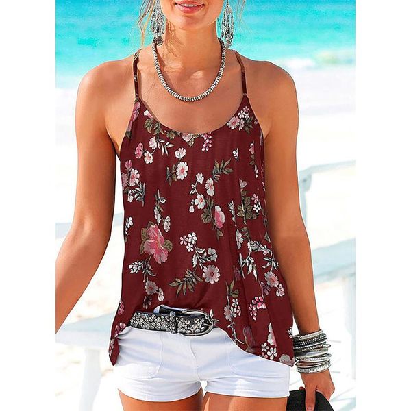 

women's tanks & camis women summer floral print sleeveless vest spaghetti strap t-shirts graphic boho female camisole pullover tshirt, White