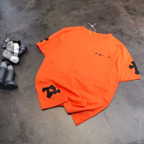 

couple's short sleeve 2021 summer new cross patch loose casual men's and women's t-shirt, Black