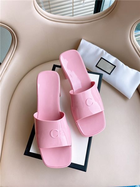 

2021 brand woman slipper designer lady sandals summer fashion jelly slide high heel slippers luxury casual shoes womens leather 35-41, Black