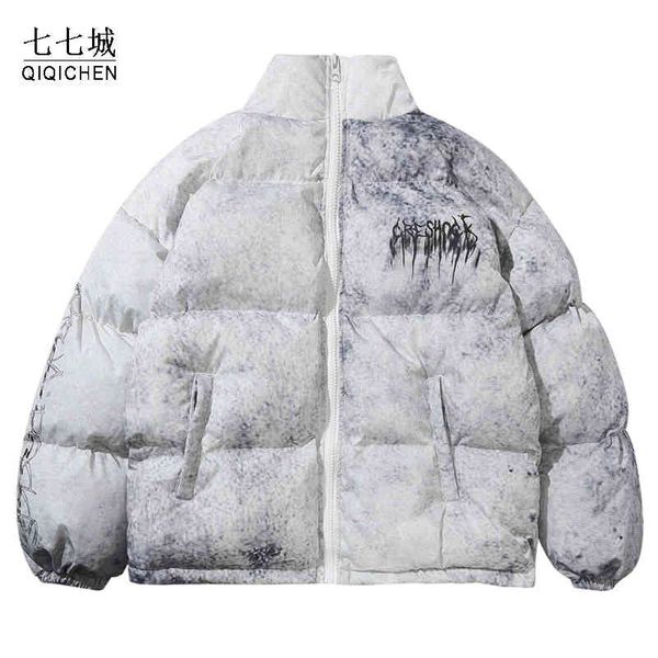 

down padded parkas men graffiti print streetwear hip hop casual thick warm college heating ets coats male winter windbreaker, Black;brown