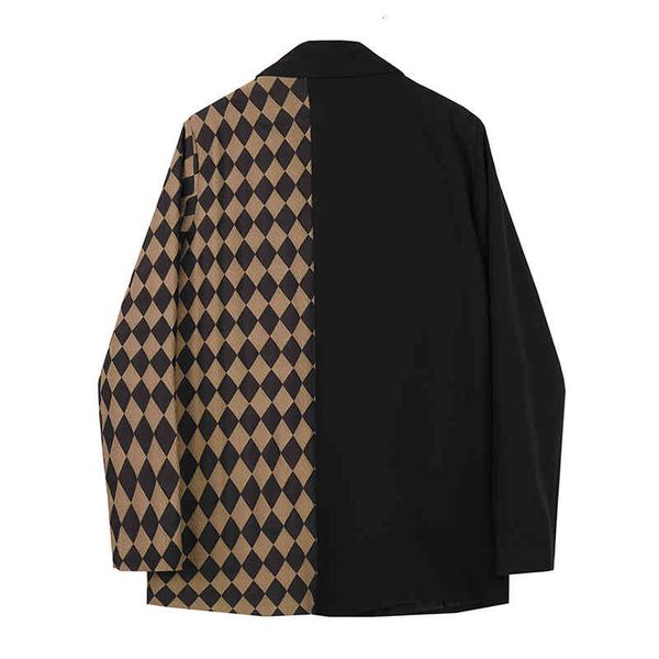 

women's leather & faux chessboard blazers autumn streetwear single fashion breasted long sleeve female casual jacket h70i, Black