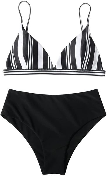 

women's swimwear 2021 bikini swimsuit triangle bag split leopard check stripe printed beachwear two-piece set, White;black