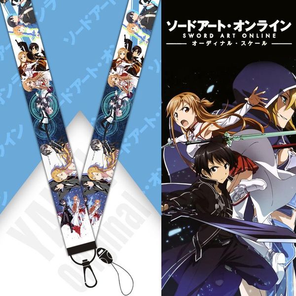 

keychains mobile phone lanyard wristband keychain sword art online japanese anime ribbon long detachable, Silver