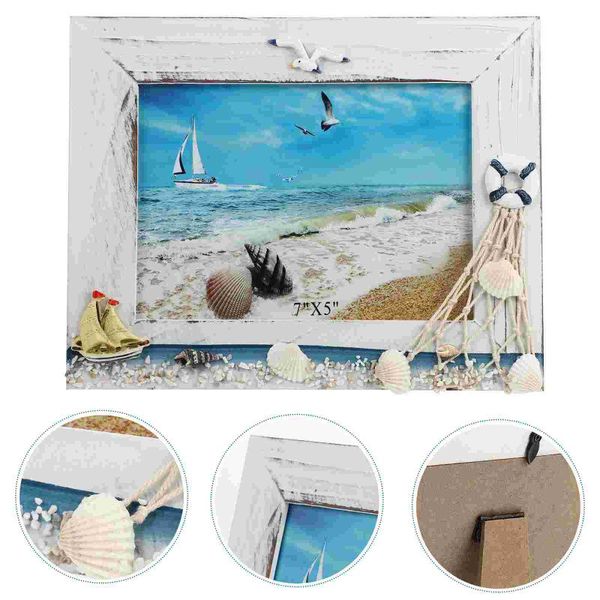 

frames 1 pc exquisite wooden po holder in marine style deskornament (white)