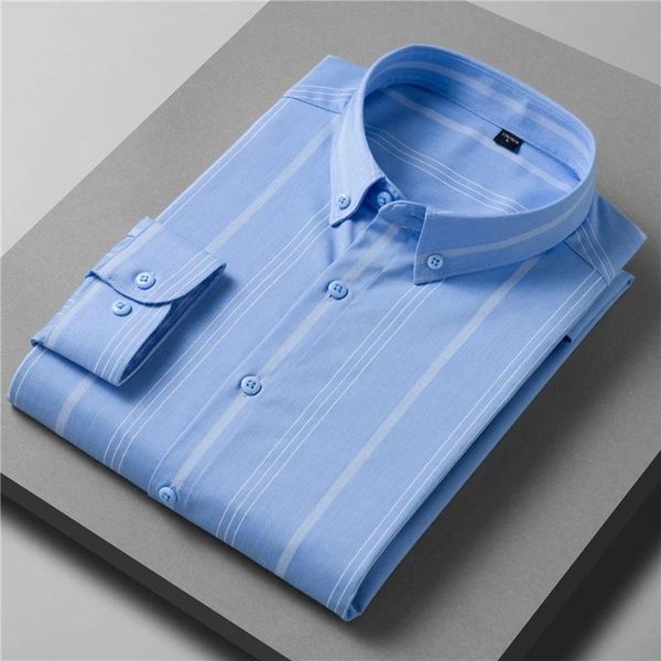 

men's casual shirts vrokino 2021 autumn bamboo fiber long sleeve shirt business young loose striped oversize 9xl 10xl, White;black