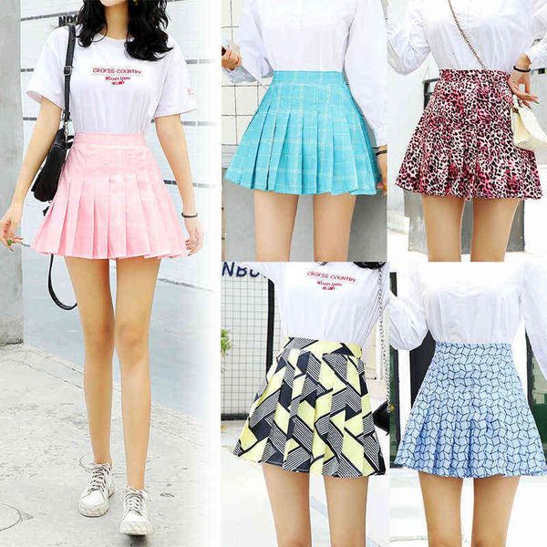 

skirts pleated short digital print women's high waist skirt, Black