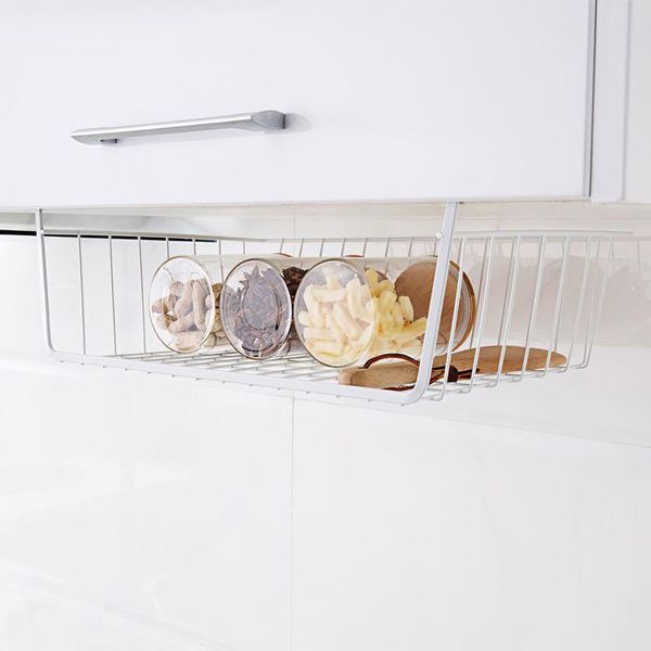 

hooks & rails punch-hanging storage basket space saving under shelf with cupboard organizer for dormitory kitchen