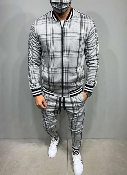 

men's tracksuits fashion casual men fitness sets letter patchwork hooded sweatshirt sweatpants sports suit streetwear 2021 clothing, Gray
