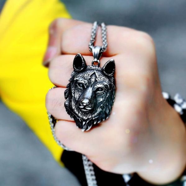 

stainless steel personality creative pirate pendant necklace nordic wolf head original animal trend party necklaces, Silver