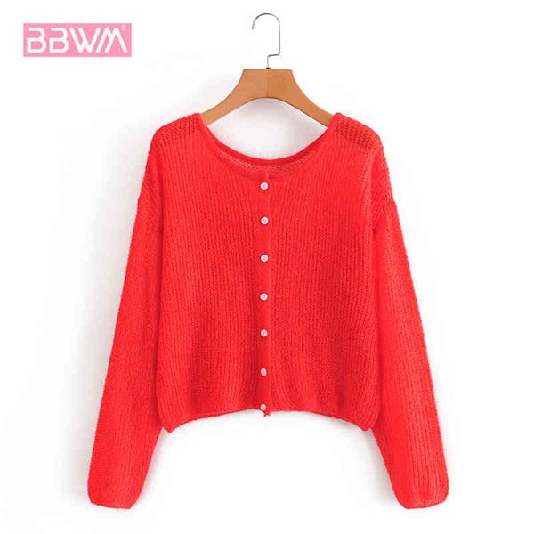 

fall loose round neck long sleeve thin knit women's sweater candy color wild slim chic female sweater 210507, White
