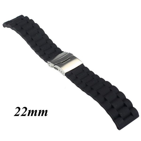 

watch bands black silicone rubber strap band deployment buckle waterproof 20mm 22mm t8nb, Black;brown