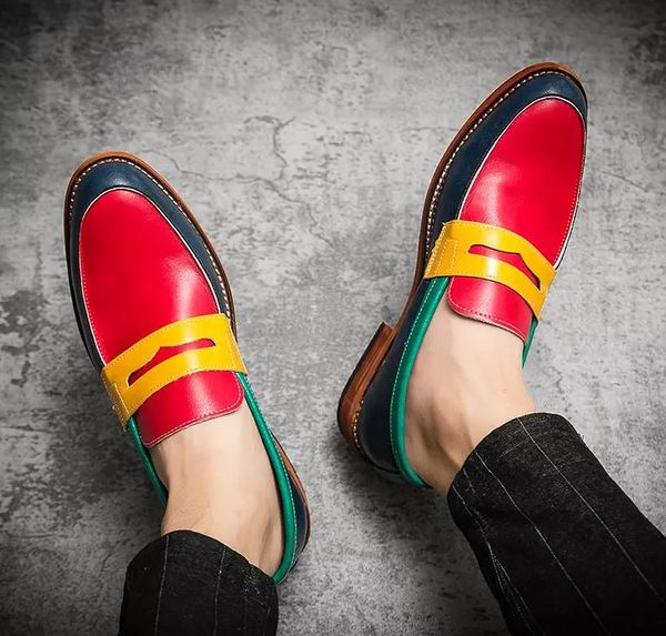 

dress shoes handmade mixed colors pu leather men formal loafers casual slip-on style shallow tv921, Black