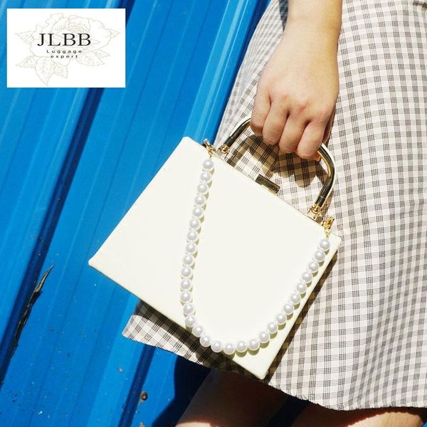

evening bags women box handbag glossy messenger bag lady party clutch banquet fashion metal handle totes chain crossbody pearl