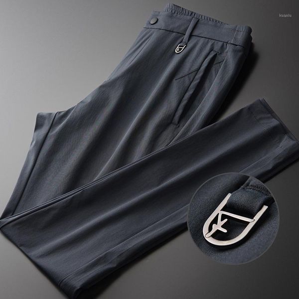

men's pants 2021 summer grey mens luxury solid color ventilatev thin silky trousers fashion slim fit male plus size 4xl, Black