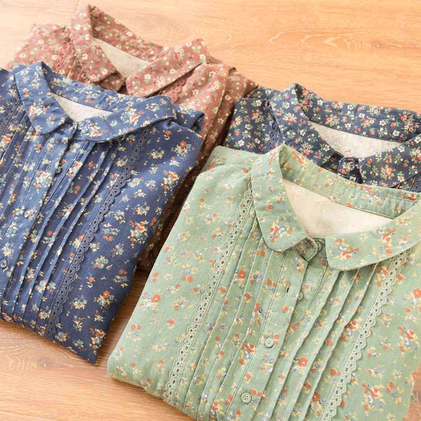 

casual dresses lamtrip unique 2021 spring rustic flowers print peter pan collar drawstring kawaii cotton 100% mori girl floral rob, Black;gray