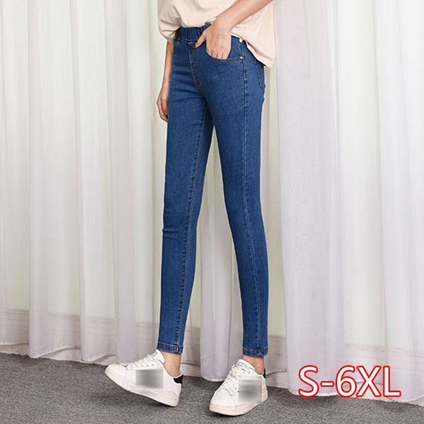 

jeans woman high waist plus size skinny black blue pocket mom denim pencil pant 6xl 2021 women's