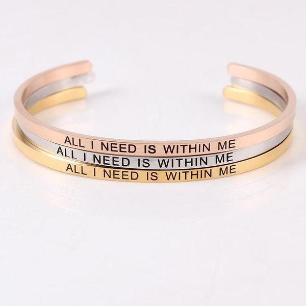 

bangle stainless steel engraved ''all i need is within me'' positive inspirational quote handmade cuff mantra bracelets, Black