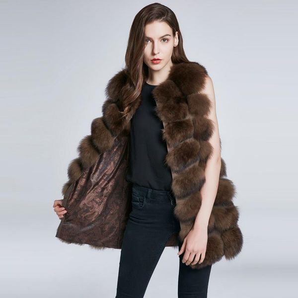 

women's fur & faux 2021 real natural whole square vest long slim, Black