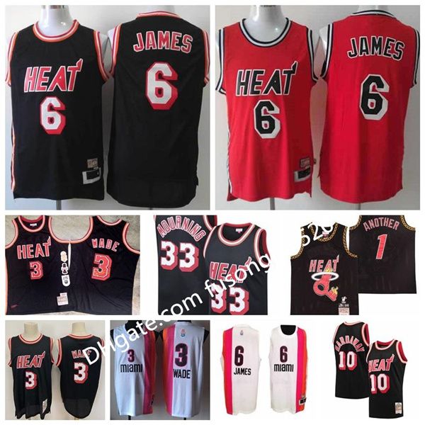 

2021 33 alonzo mourning 6 lebron james 3 dwyane wade 10 tim hardaway miami heat men mitchell & ness hardwood classics sw, Black;red