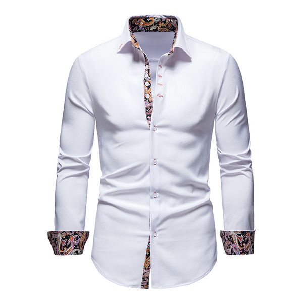 

white paisley mens shirt patchwork slim long sleeve casual shirts men splice print work business wedding camisas spring brand 210524, White;black