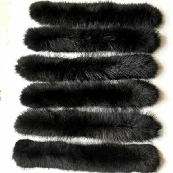 

scarves genuine black raccoon fur hood fuzzy collar trimming scarf 80x14cm us, Blue;gray