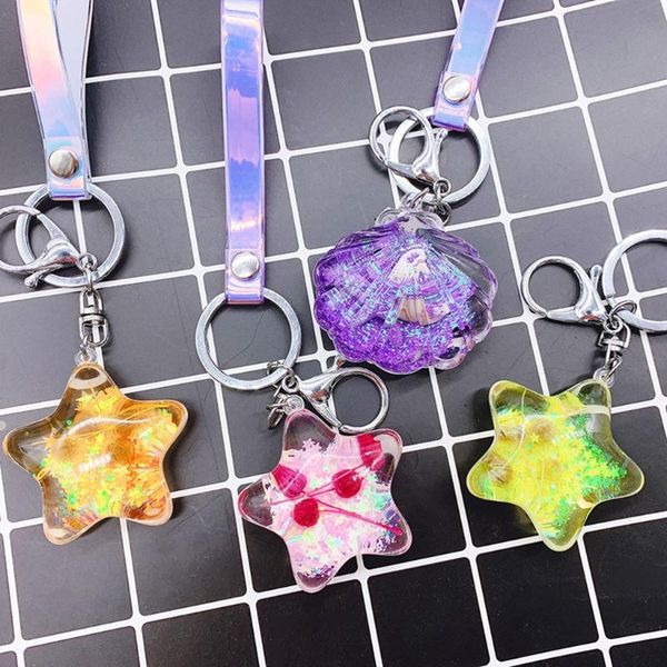 

keychain fashion stereo key ring creative mobile phone bag car pendant transparent cute scallops star shaped interior decorations