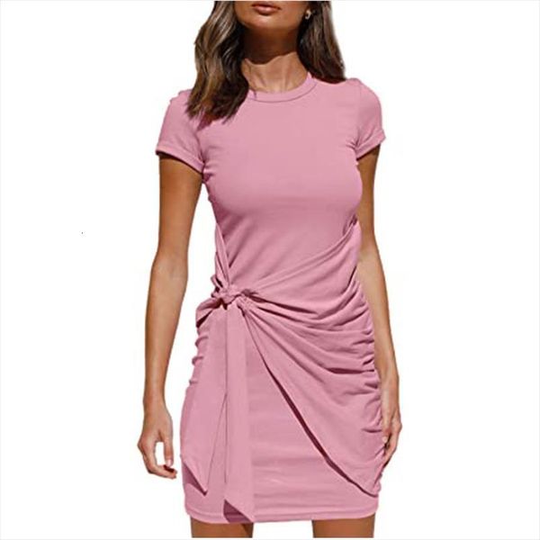 

fashion short sleeve wrap ruched womens dress tie belt summer casual office outfits bodycon ladies mini party club, Black;gray