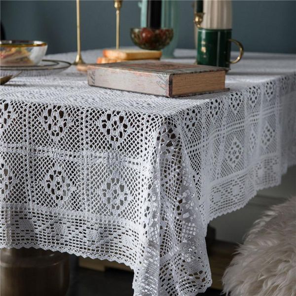

table cloth american country knitted white crochet tablecloth hollow cotton coffee dining cover towel