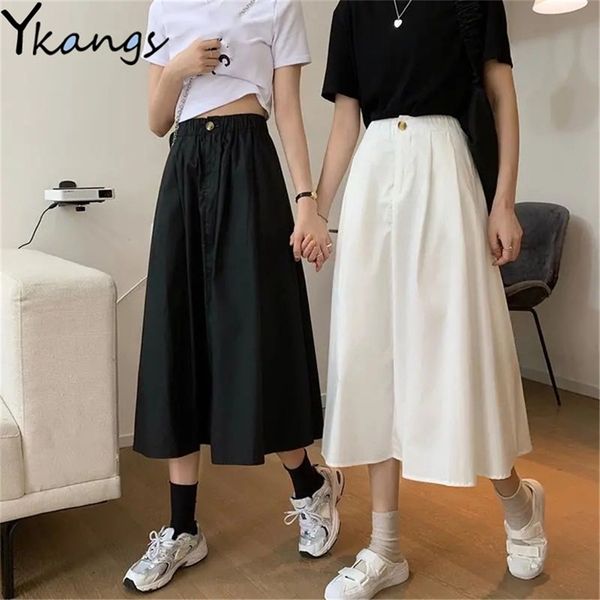 Solido semplice tutto abbinato gonne lunghe cargo a vita alta donna moda coreana femmine casual taglie forti confortevole vintage harajuku 210421