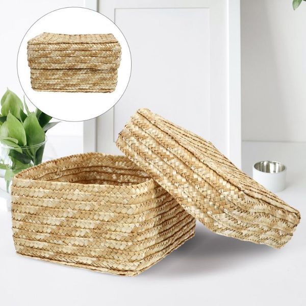 

storage baskets 1pc chic woven basket with lid for clothes makeup toys snack sundries