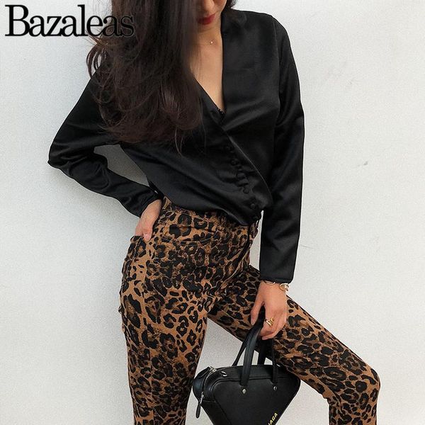

bazaleas leopard high waist jeans skinny female pencil button ankle length women pants women's, Blue