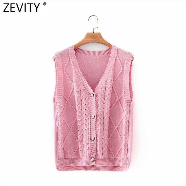 Frauen V-ausschnitt Candy Farbe Twist Häkeln Stricken Weste Pullover Femme Chic Süße Breasted Weste Strickjacken Tops S618 210420