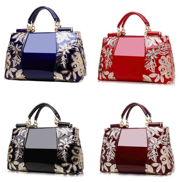 

one shoulder bridal 2021 new women's style bright face handbag, Black;red