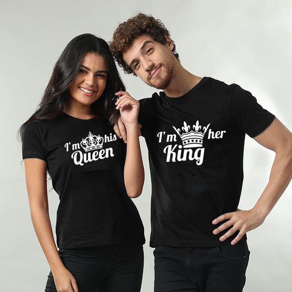 

women's t-shirt i' her king his queen white valentines christmas gift couple matching cute t-shirts men women summer short sleeve